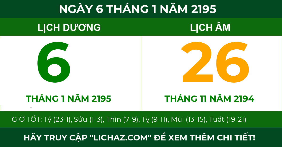 lịch âm ngày 6 tháng 1 năm 2195