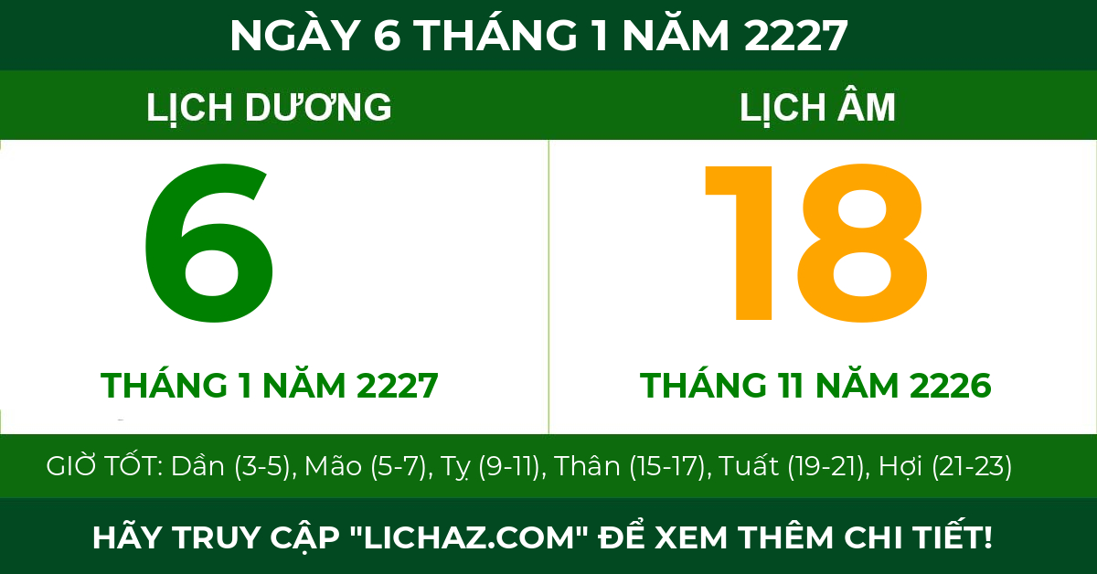 lịch âm ngày 6 tháng 1 năm 2227