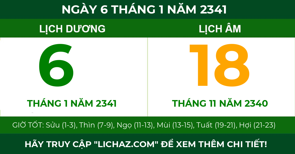 lịch âm ngày 6 tháng 1 năm 2341