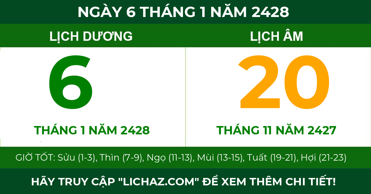 lịch âm ngày 6 tháng 1 năm 2428