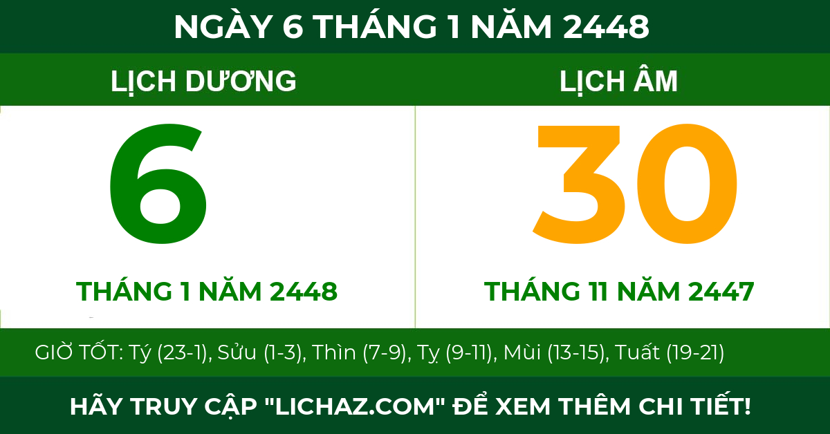 lịch âm ngày 6 tháng 1 năm 2448