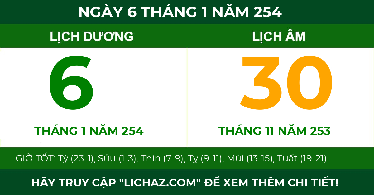 lịch âm ngày 6 tháng 1 năm 254