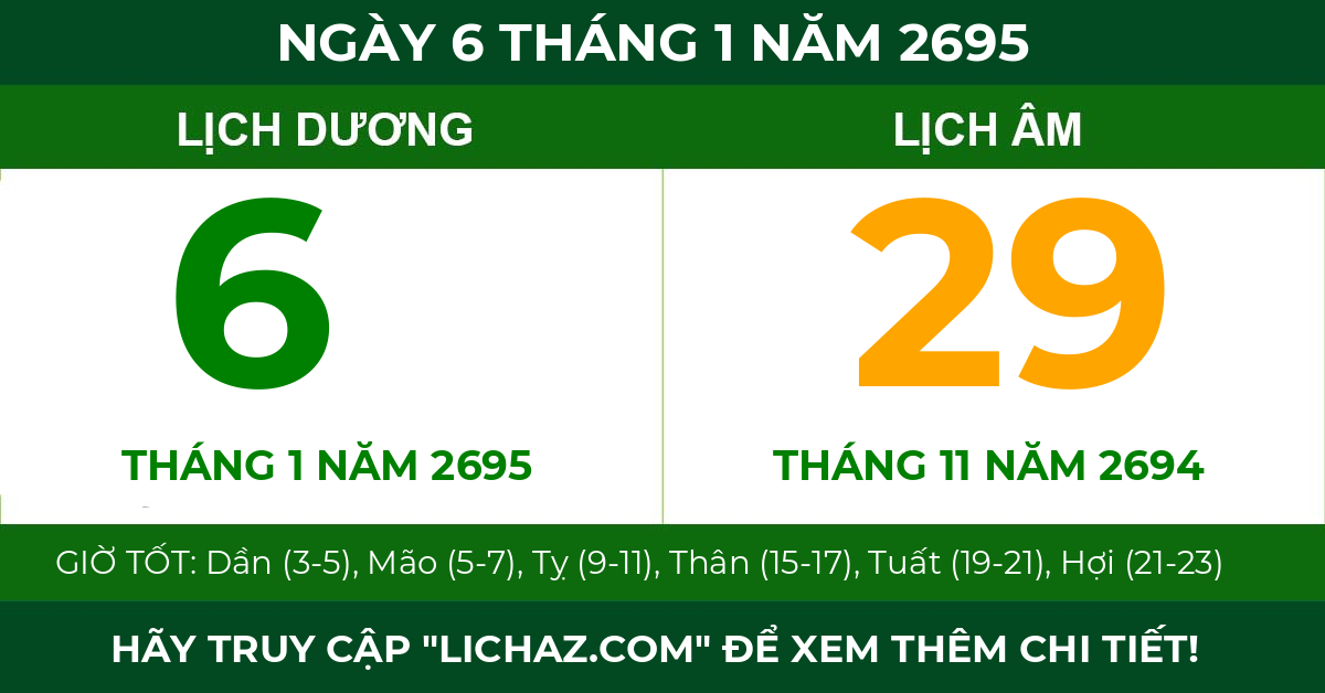 lịch âm ngày 6 tháng 1 năm 2695