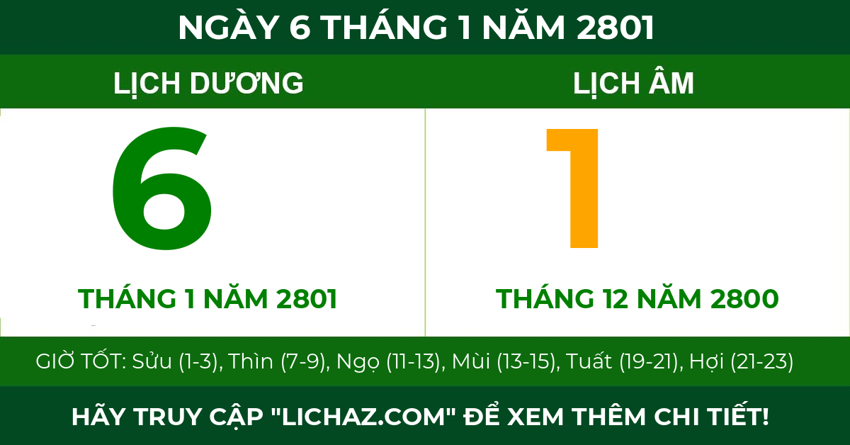 lịch âm ngày 6 tháng 1 năm 2801