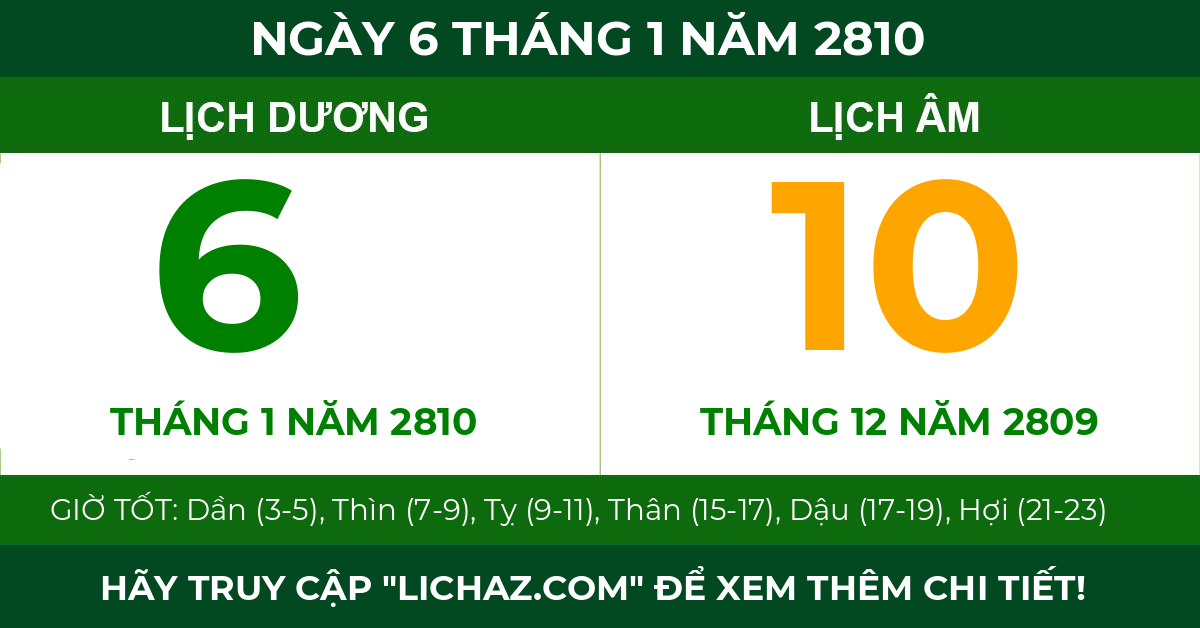 lịch âm ngày 6 tháng 1 năm 2810