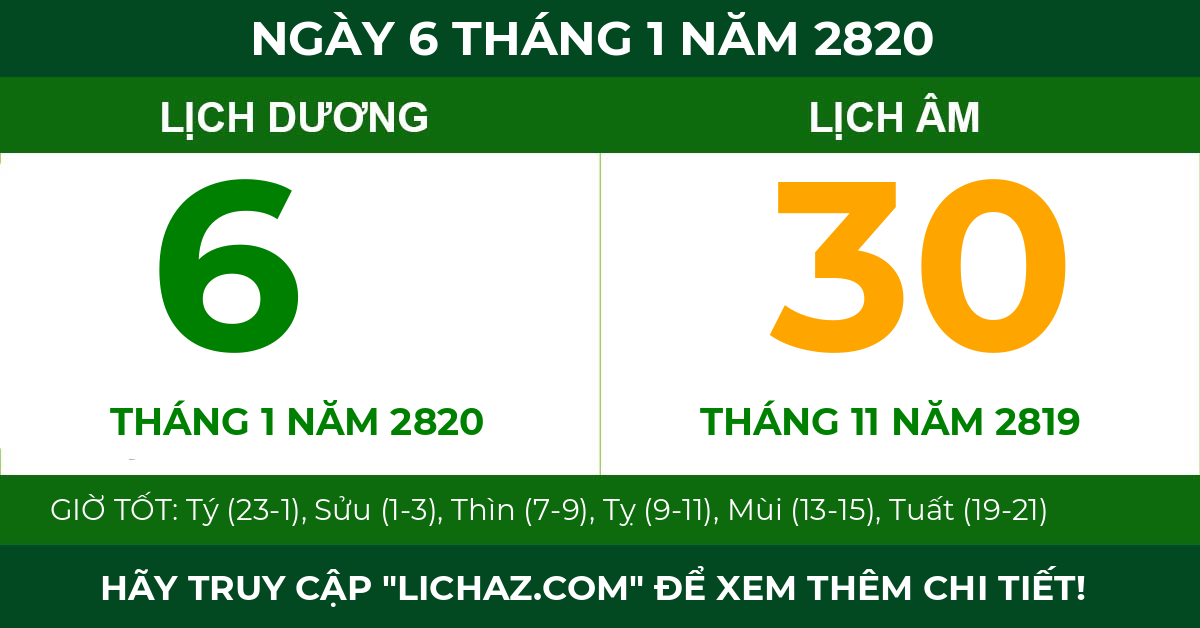 lịch âm ngày 6 tháng 1 năm 2820