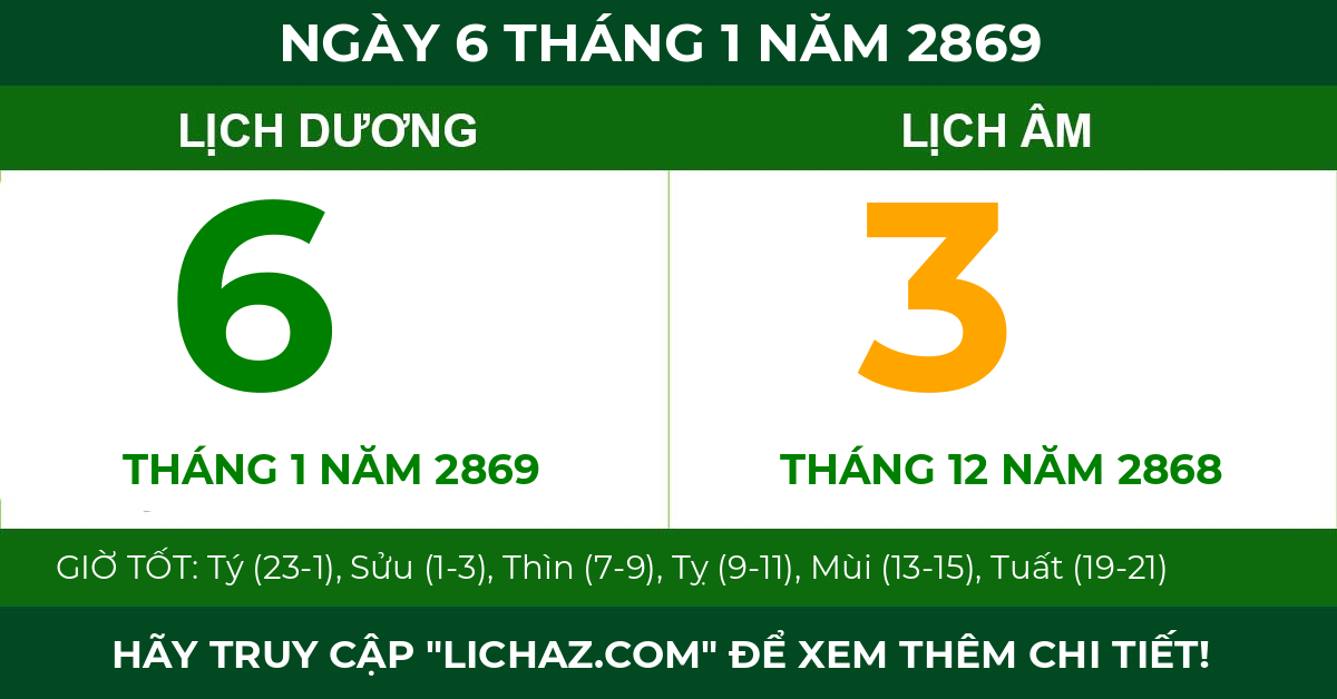 lịch âm ngày 6 tháng 1 năm 2869