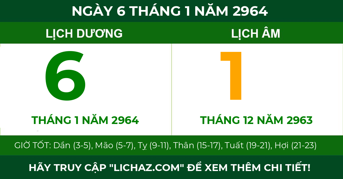 lịch âm ngày 6 tháng 1 năm 2964