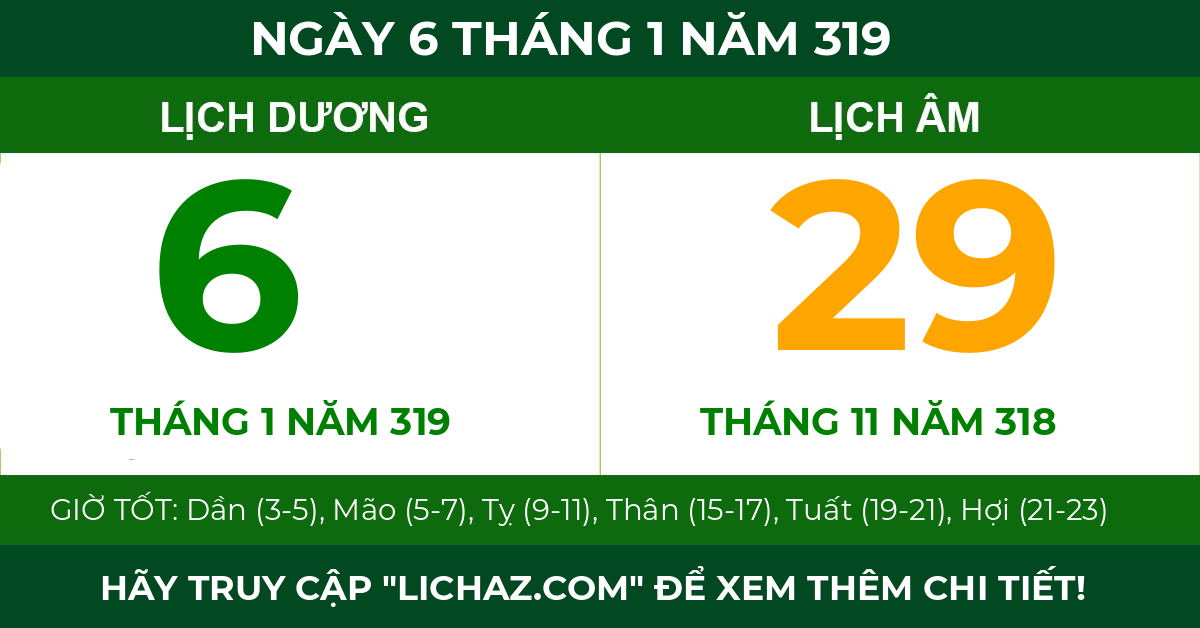lịch âm ngày 6 tháng 1 năm 319