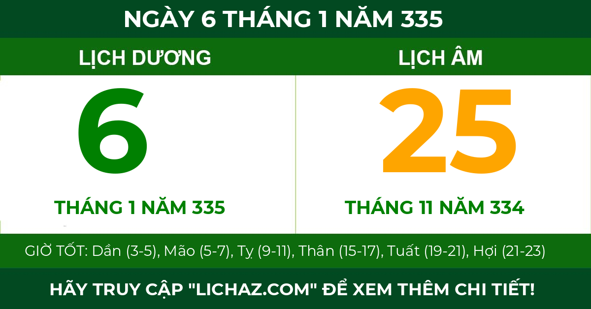 lịch âm ngày 6 tháng 1 năm 335