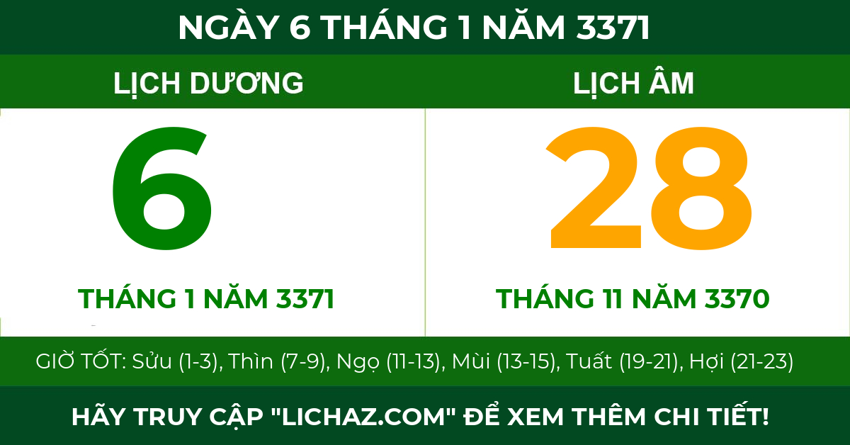 lịch âm ngày 6 tháng 1 năm 3371