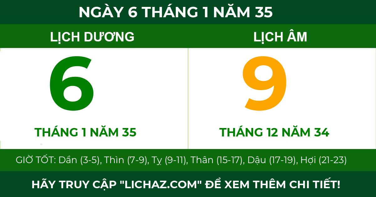 lịch âm ngày 6 tháng 1 năm 35