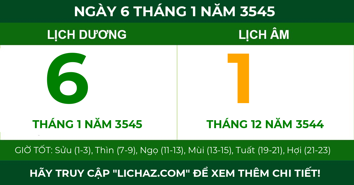 lịch âm ngày 6 tháng 1 năm 3545