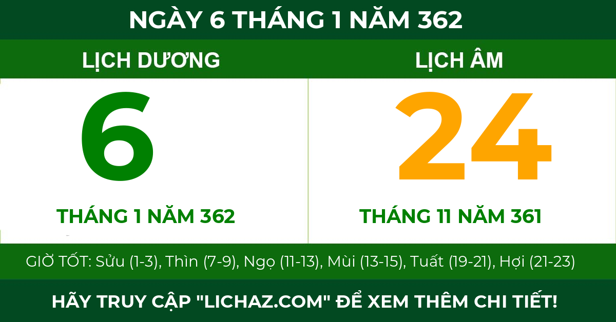 lịch âm ngày 6 tháng 1 năm 362