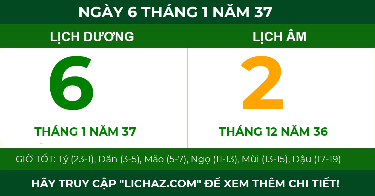 lịch âm ngày 6 tháng 1 năm 37