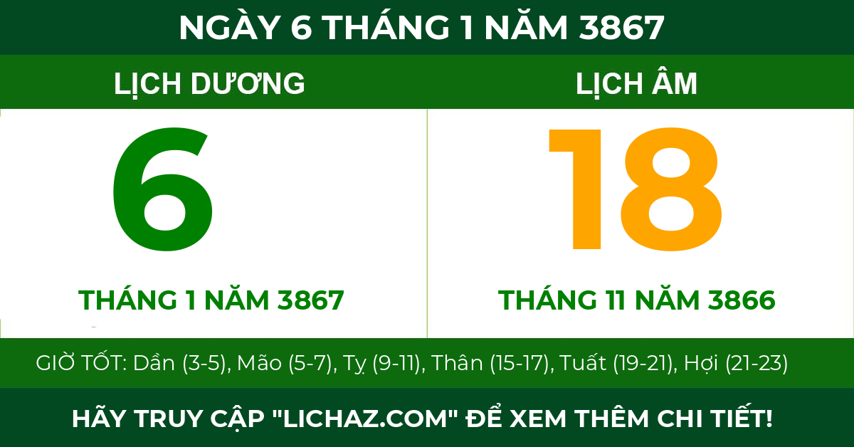 lịch âm ngày 6 tháng 1 năm 3867