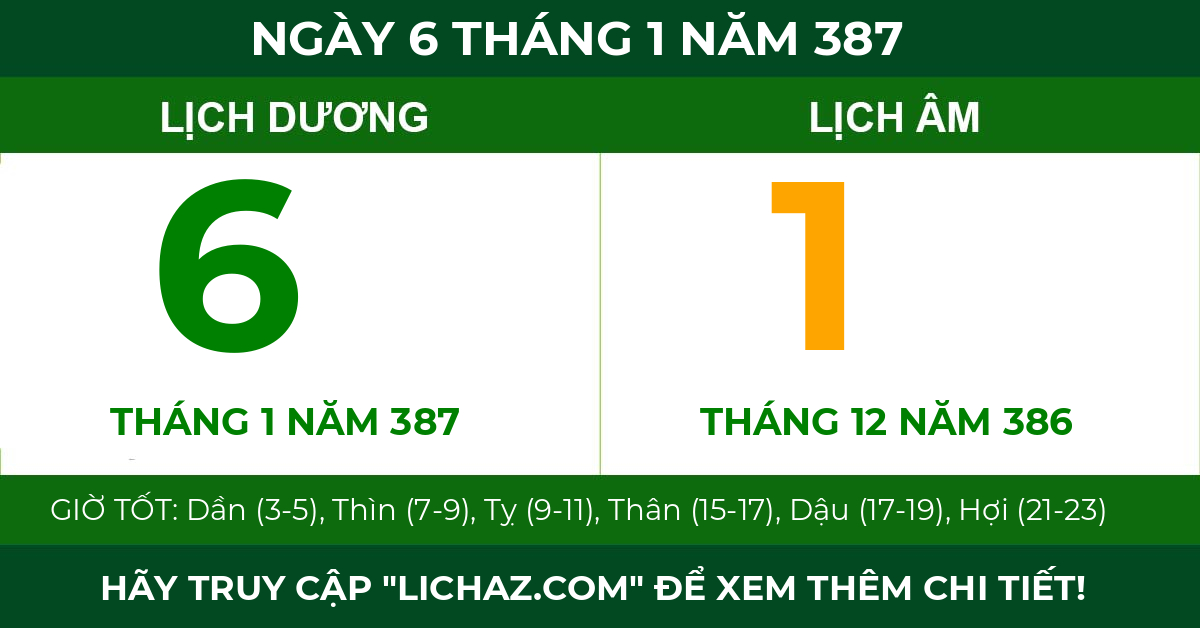 lịch âm ngày 6 tháng 1 năm 387
