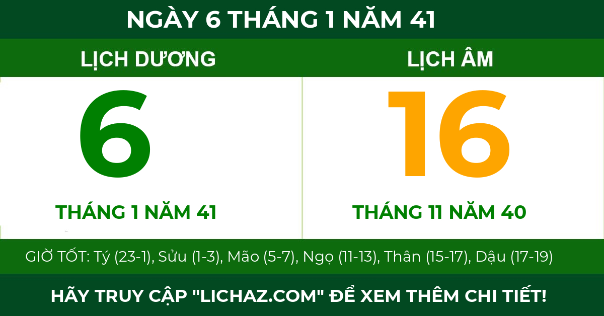 lịch âm ngày 6 tháng 1 năm 41