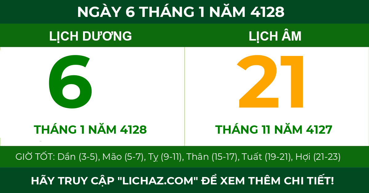 lịch âm ngày 6 tháng 1 năm 4128