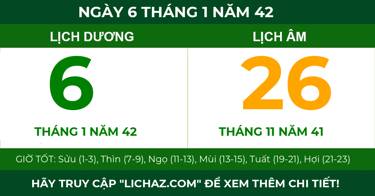 lịch âm ngày 6 tháng 1 năm 42