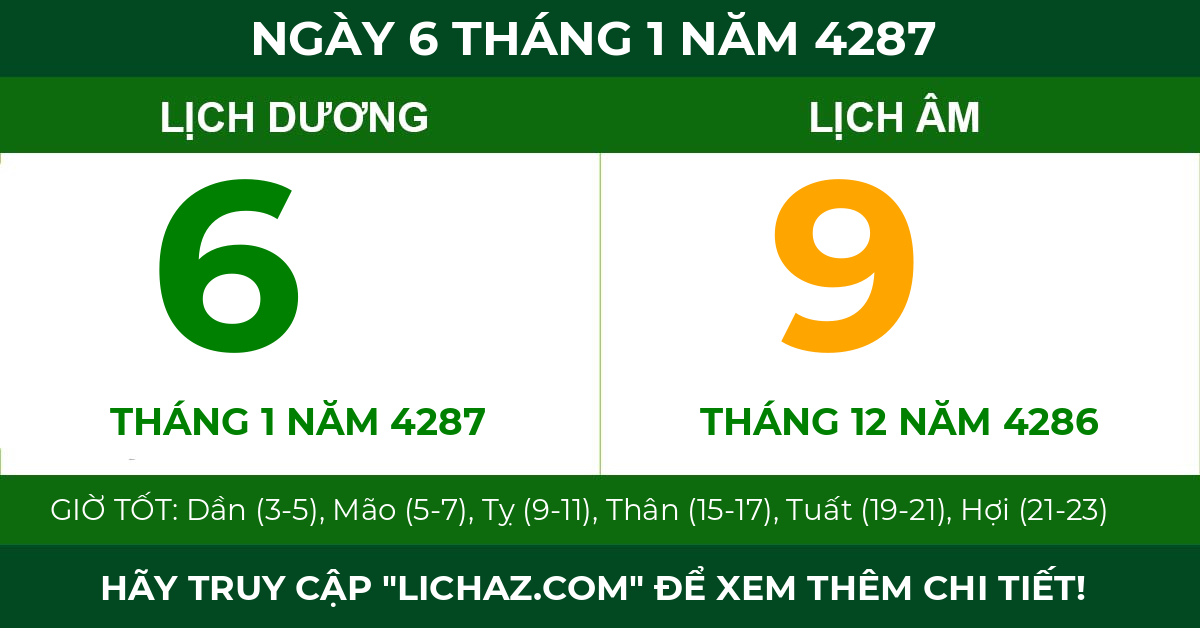 lịch âm ngày 6 tháng 1 năm 4287