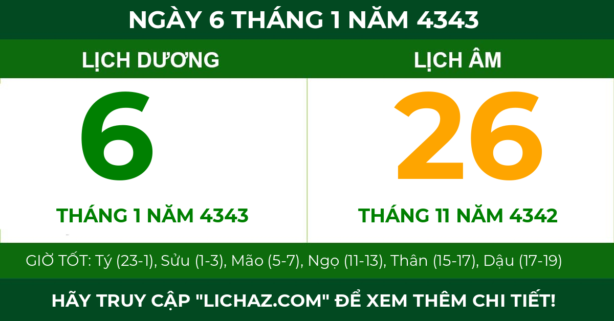 lịch âm ngày 6 tháng 1 năm 4343