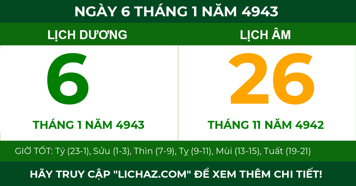 lịch âm ngày 6 tháng 1 năm 4943