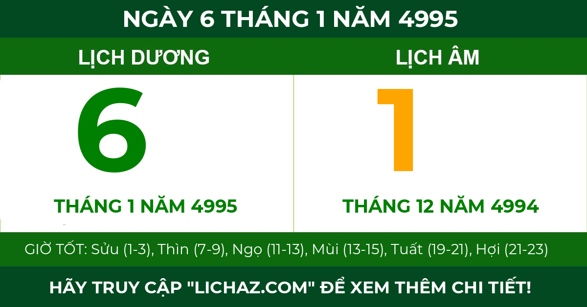 lịch âm ngày 6 tháng 1 năm 4995