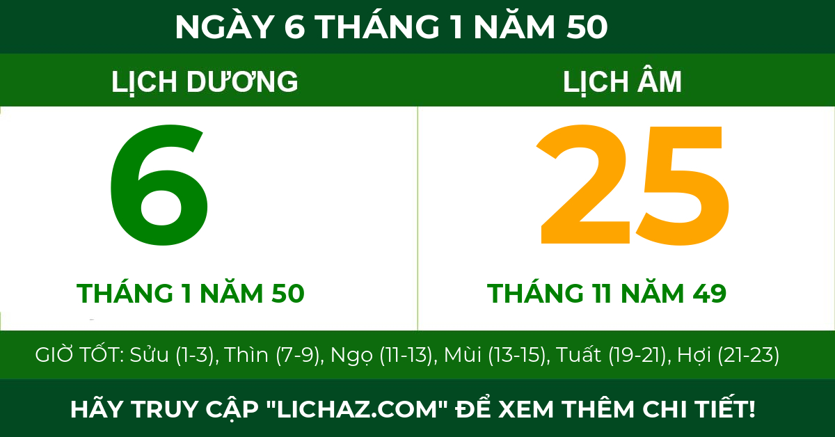 lịch âm ngày 6 tháng 1 năm 50