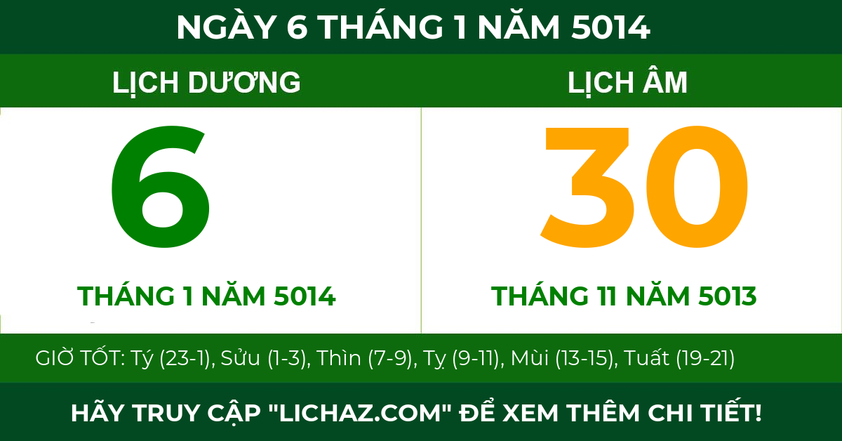 lịch âm ngày 6 tháng 1 năm 5014