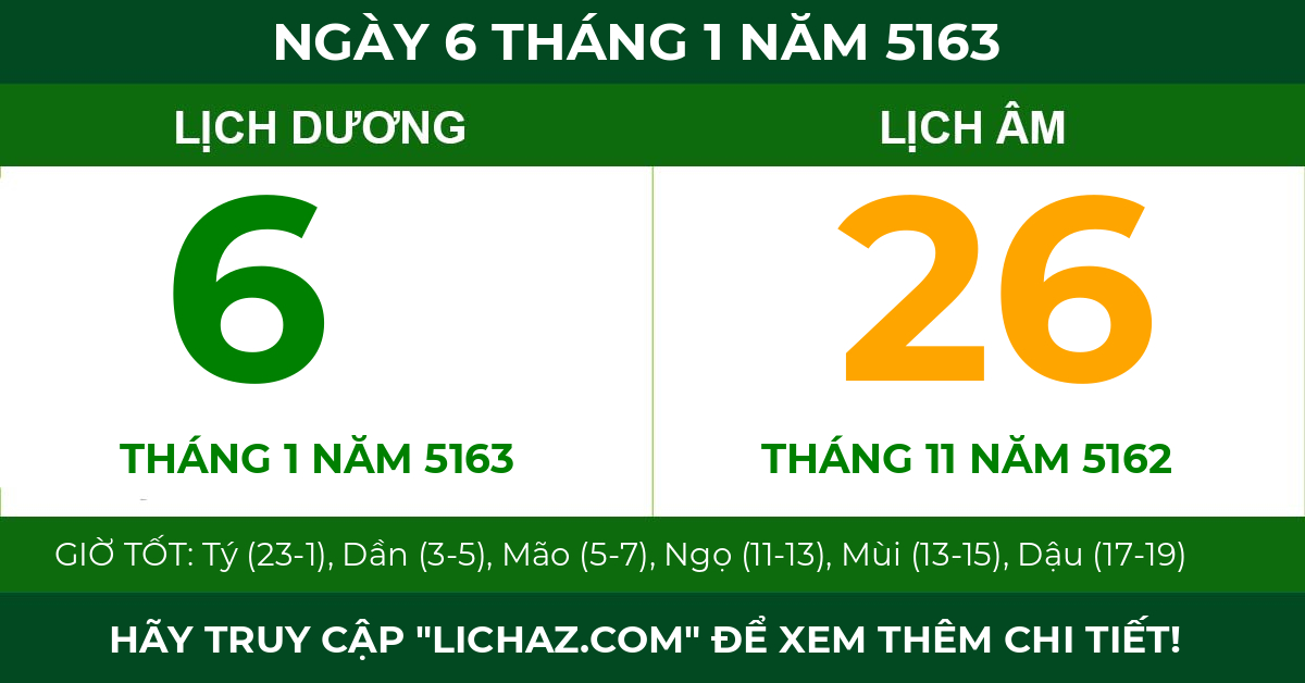 lịch âm ngày 6 tháng 1 năm 5163