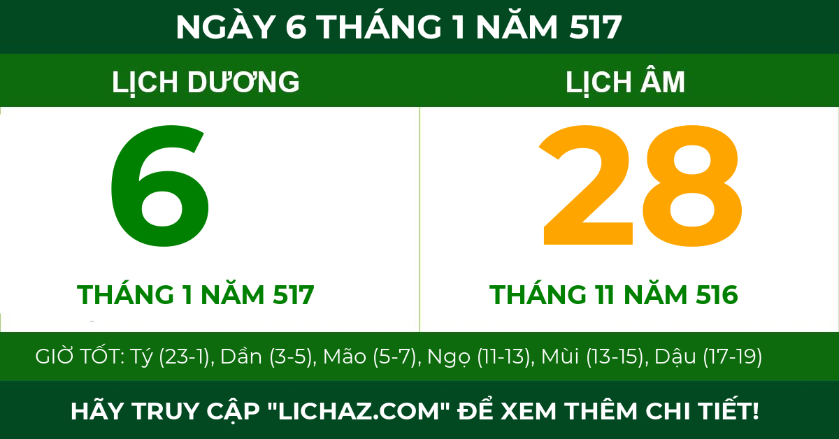 lịch âm ngày 6 tháng 1 năm 517