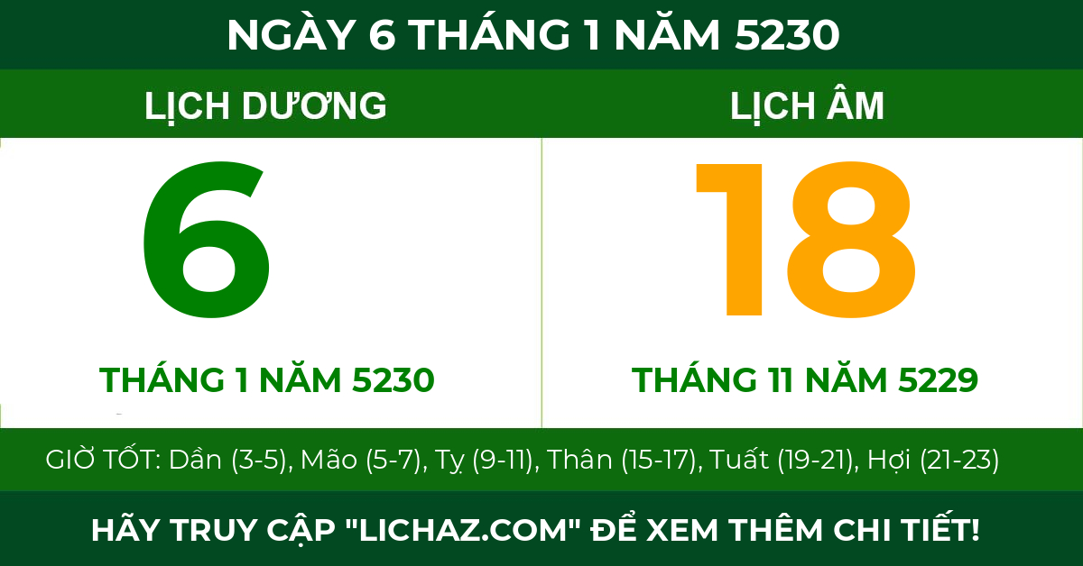 lịch âm ngày 6 tháng 1 năm 5230