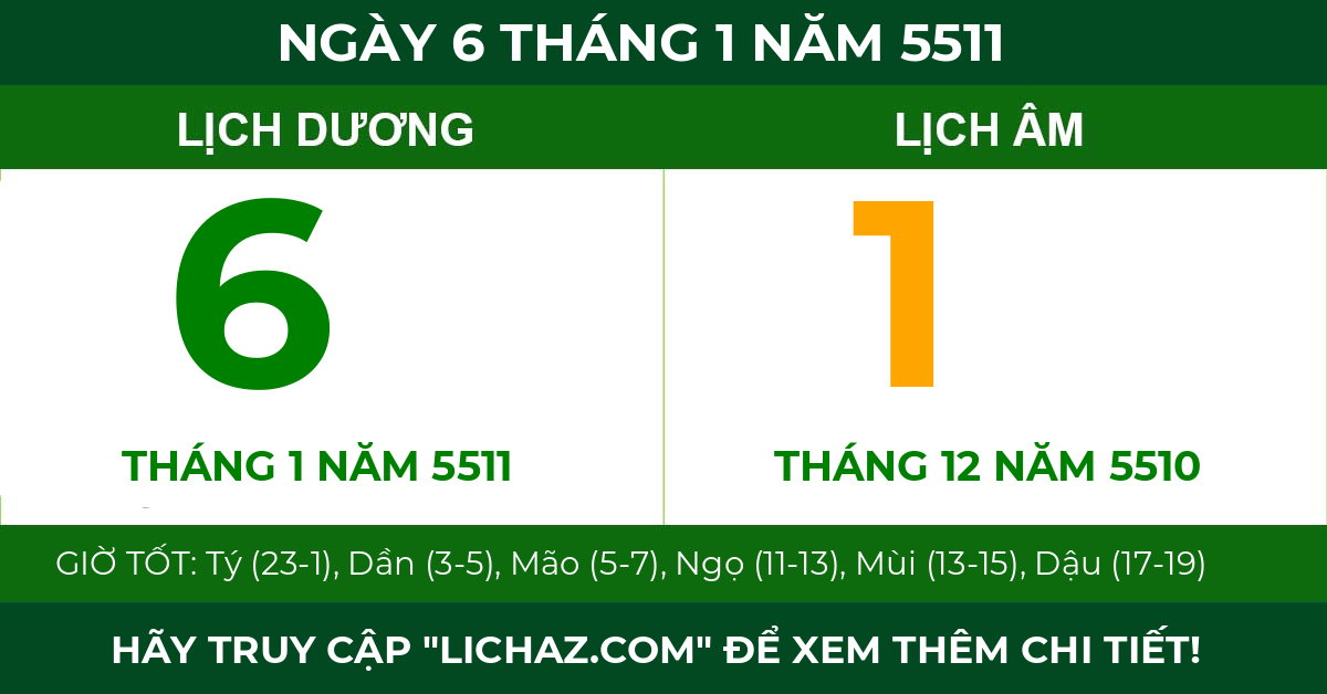 lịch âm ngày 6 tháng 1 năm 5511