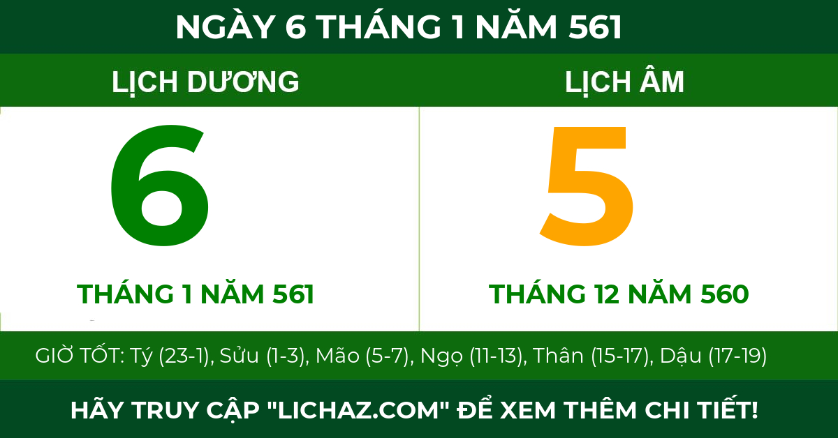 lịch âm ngày 6 tháng 1 năm 561