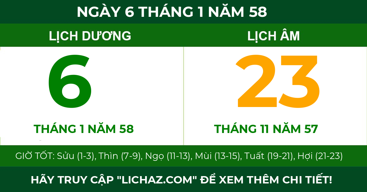 lịch âm ngày 6 tháng 1 năm 58