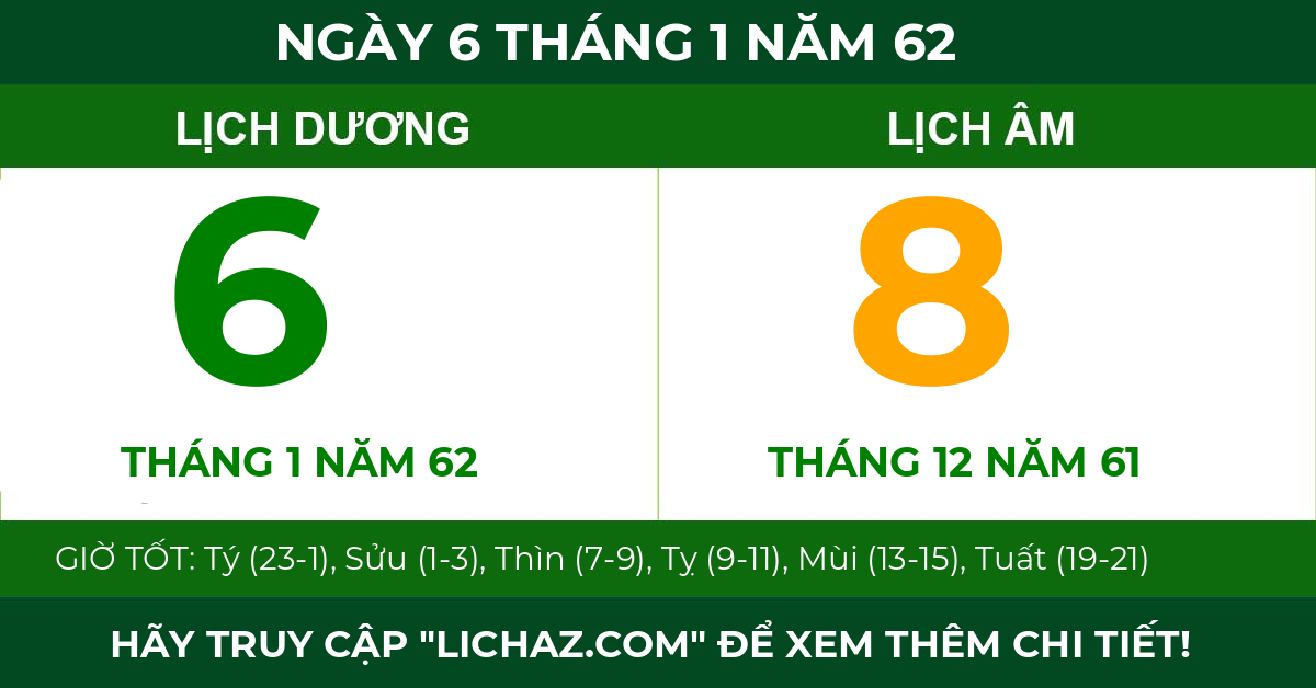 lịch âm ngày 6 tháng 1 năm 62
