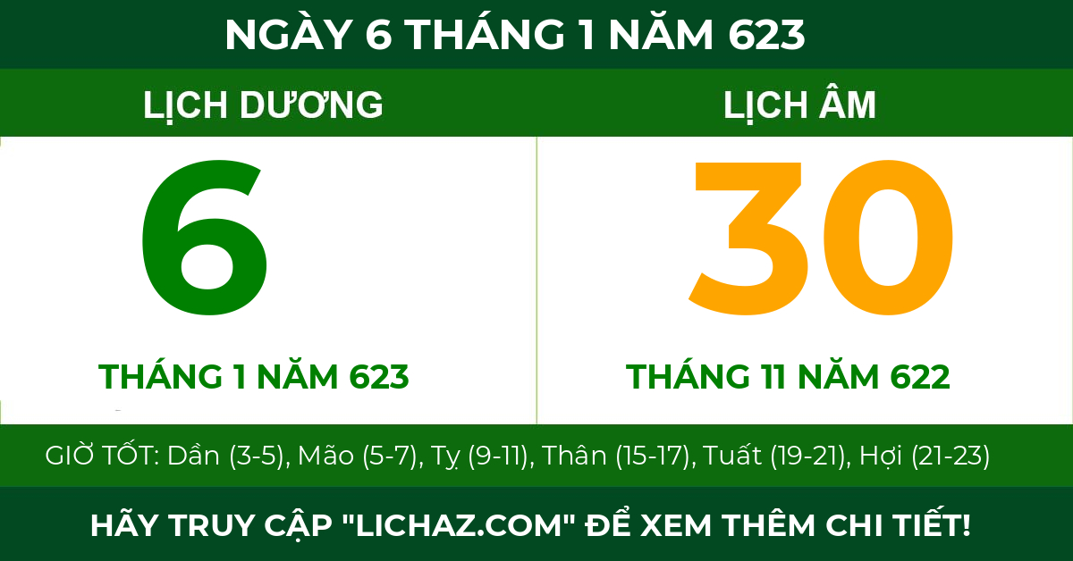 lịch âm ngày 6 tháng 1 năm 623