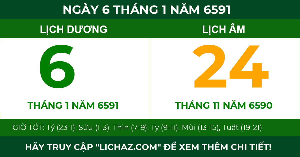 lịch âm ngày 6 tháng 1 năm 6591