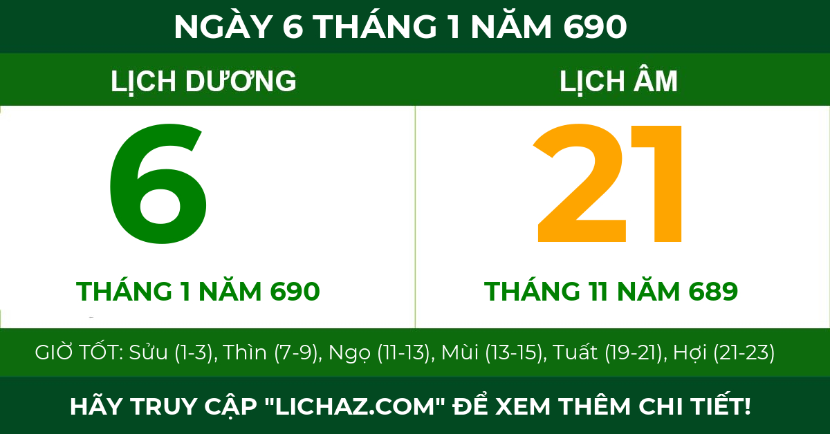 lịch âm ngày 6 tháng 1 năm 690