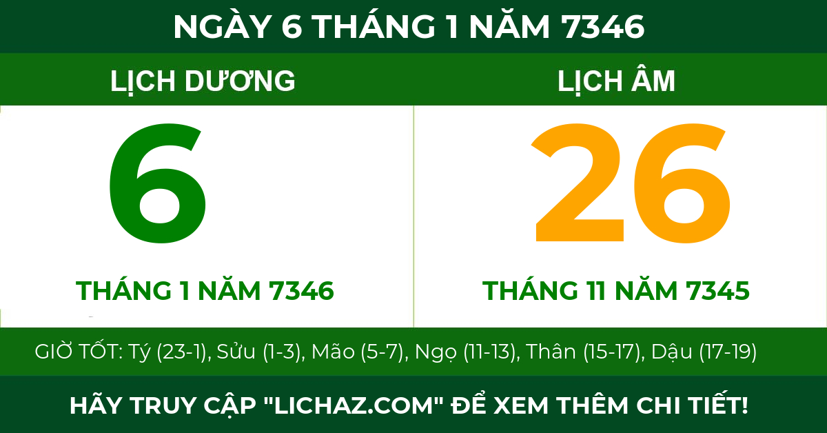 lịch âm ngày 6 tháng 1 năm 7346