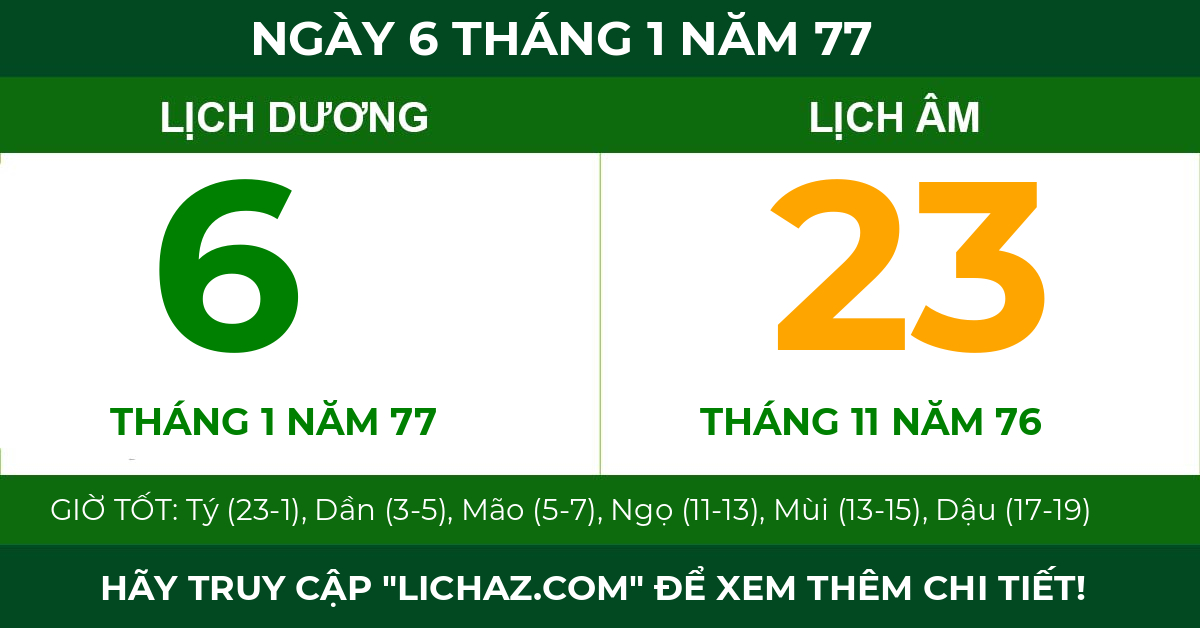 lịch âm ngày 6 tháng 1 năm 77