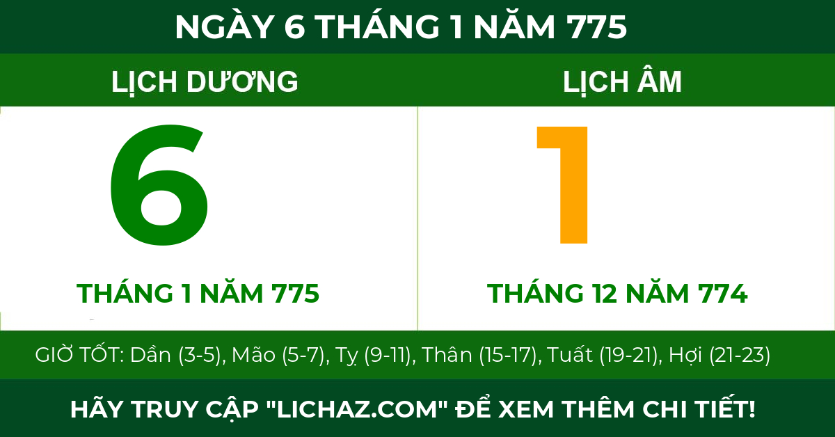lịch âm ngày 6 tháng 1 năm 775