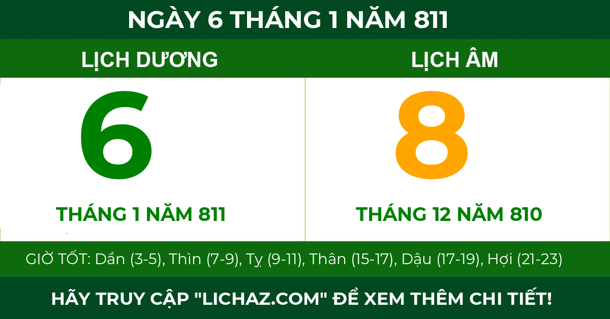 lịch âm ngày 6 tháng 1 năm 811