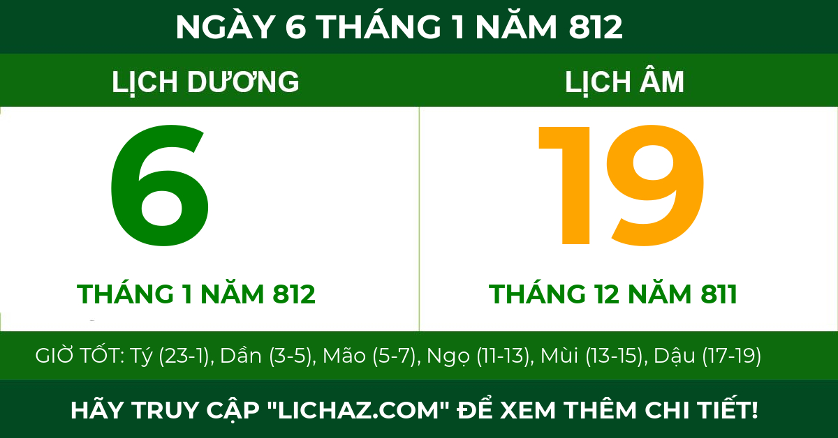 lịch âm ngày 6 tháng 1 năm 812