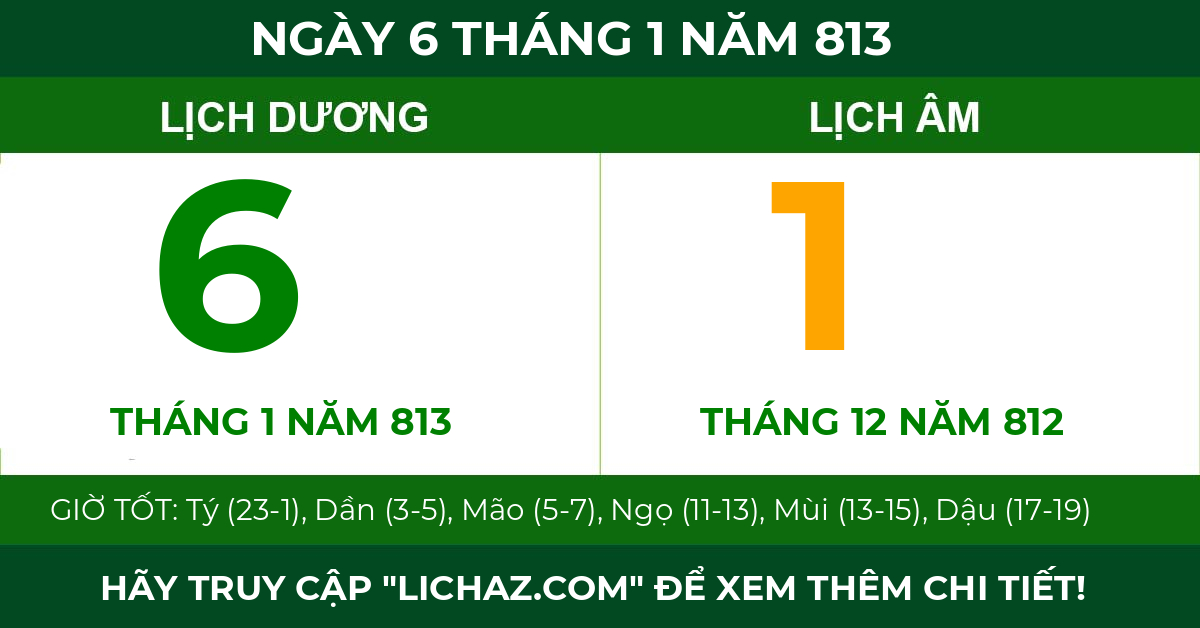 lịch âm ngày 6 tháng 1 năm 813