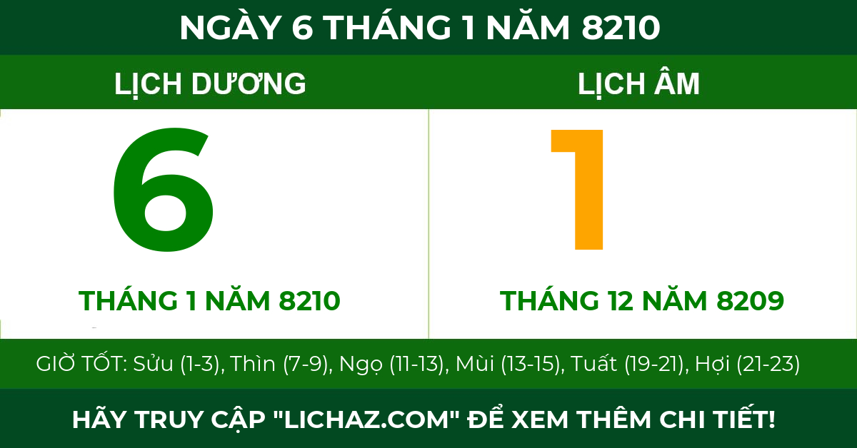 lịch âm ngày 6 tháng 1 năm 8210