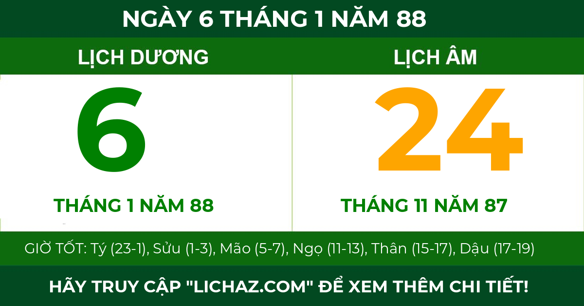 lịch âm ngày 6 tháng 1 năm 88