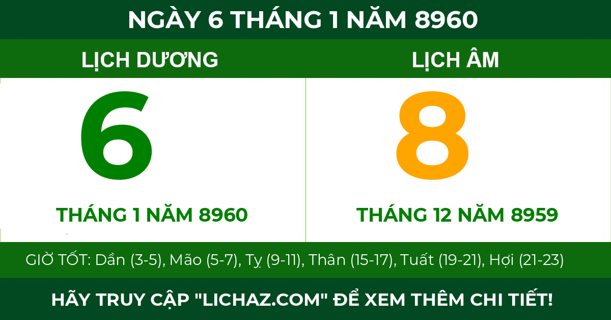 lịch âm ngày 6 tháng 1 năm 8960