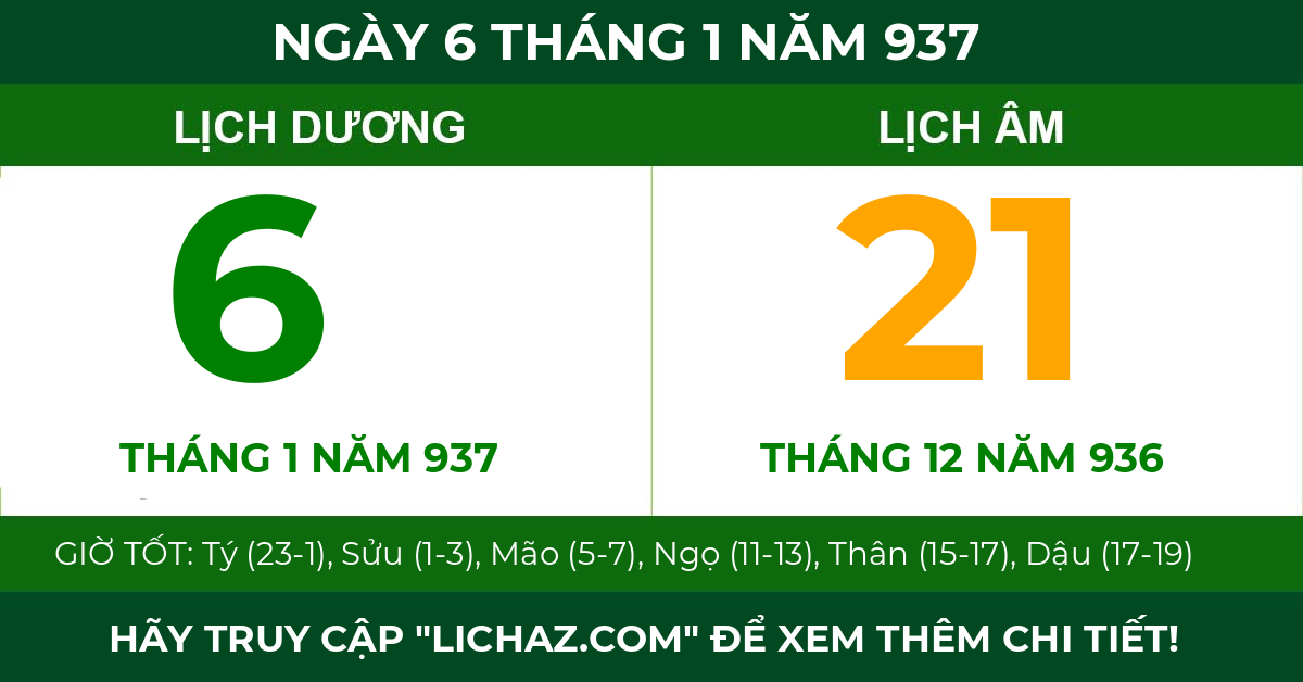 lịch âm ngày 6 tháng 1 năm 937